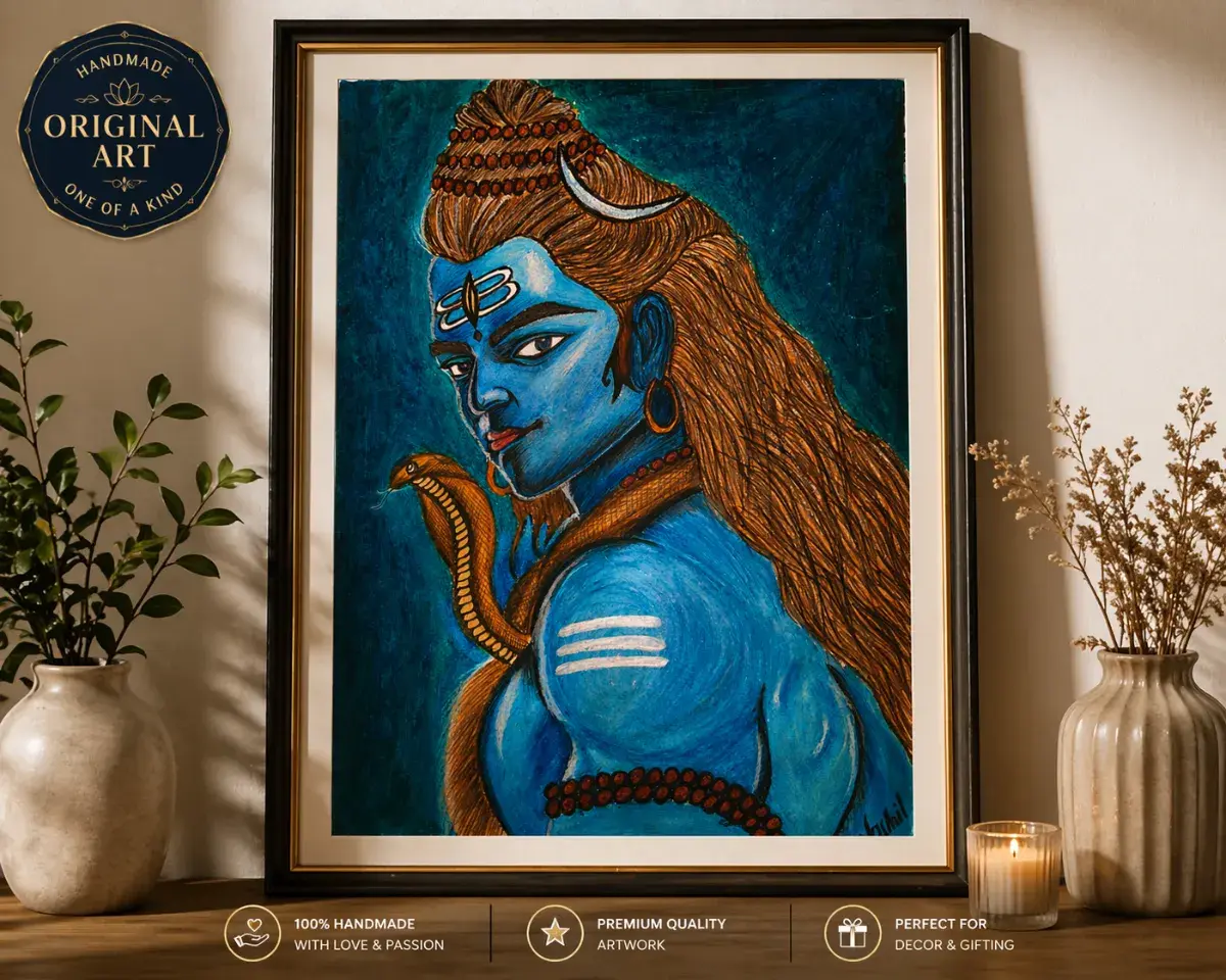 “Handmade Shiva Wall Painting – Spiritual Premium Home Decor Artwork”