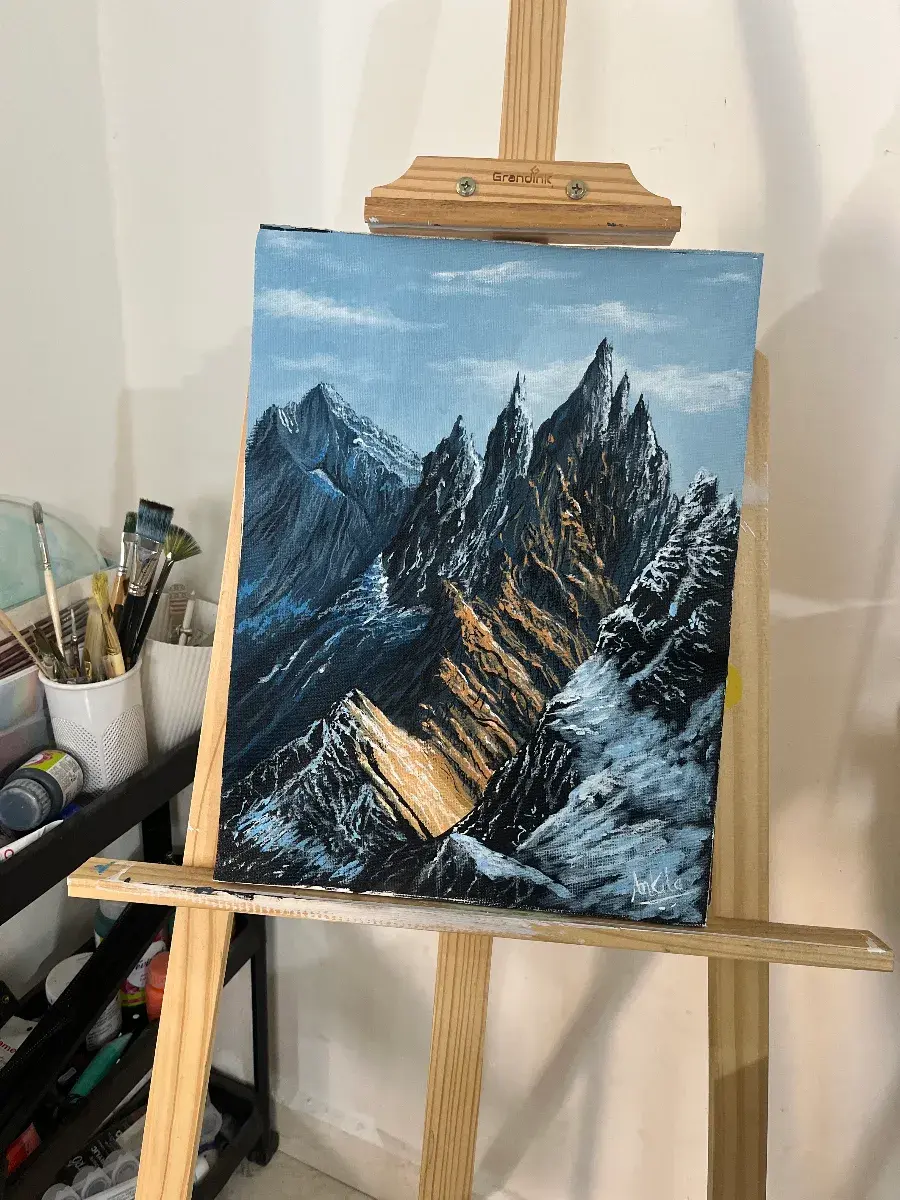 Mountain Landscape Acrylic Painting on Canvas (12x16 inch) | Framed | Handmade Original Art