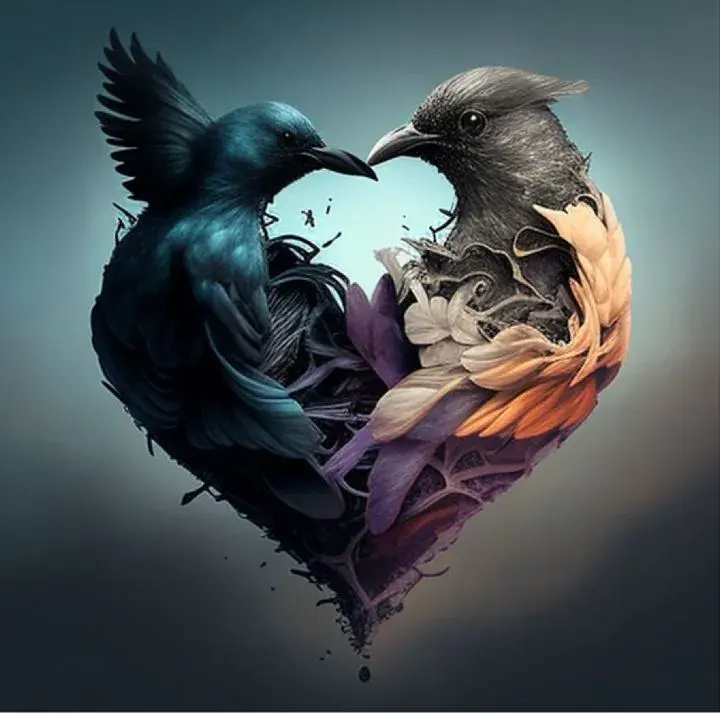 Two Souls One Heart | Mystical Bird Love Artwork