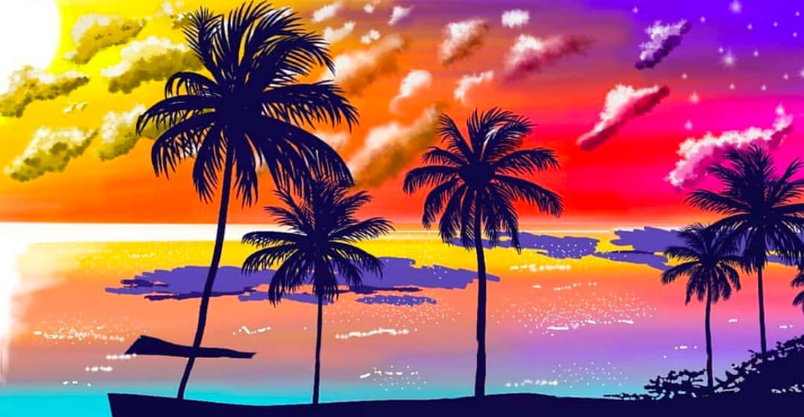 Tropical Sunset Serenity - Digital Art