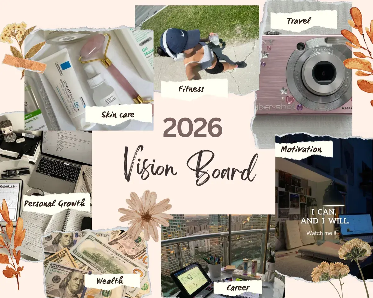 Aesthetic Vision Board 2026 – Editable Canva Template