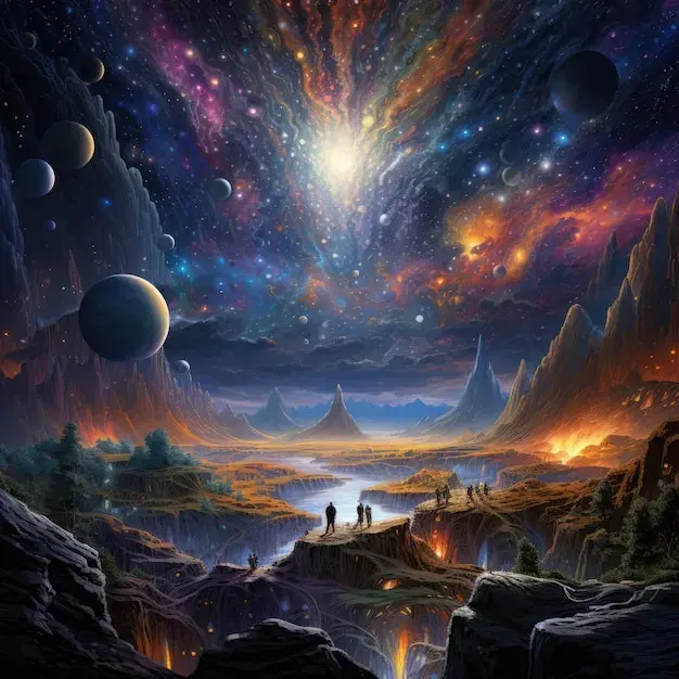 Cosmic Dreamscape Valley – Surreal Galaxy Fantasy Landscape Art